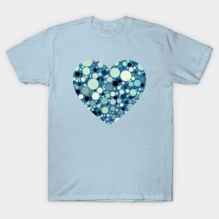 Ocean Blue Bubble Polka Dots Pattern Heart T-Shirt